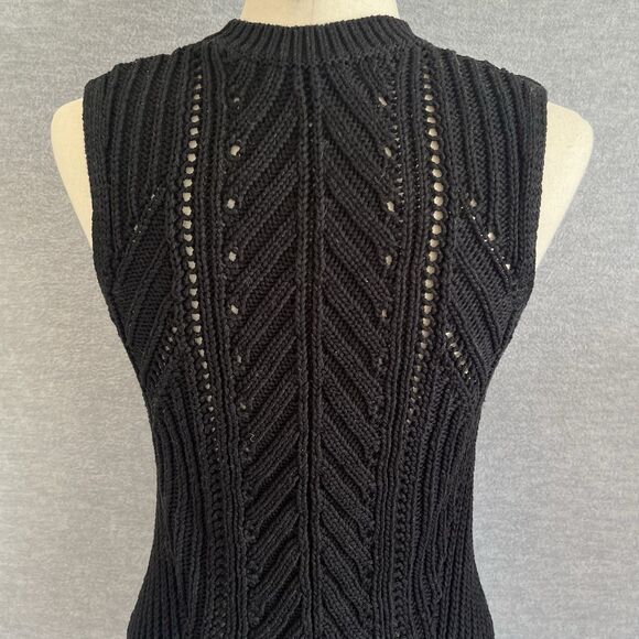 Banana Republic Sleeveless Open Stitch Sweater Sz M Preppy Coastal Capsule Black - Picture 8 of 15